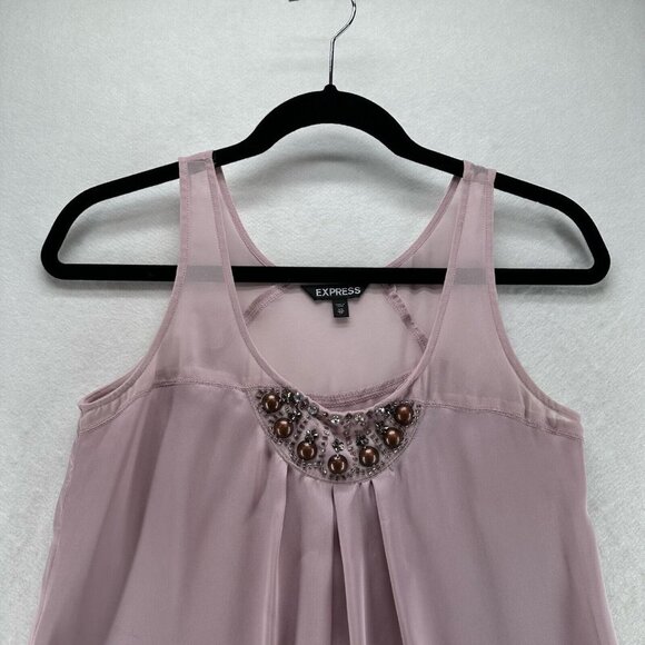 Express Top Womens Sz XS Chiffon Trim Satin Embellished Pleated Sleeveless Pink - Picture 3 of 10